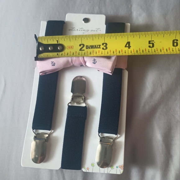 Pink Bow  Tie & Navy Blue Suspenders Set  New - Picture 3 of 3